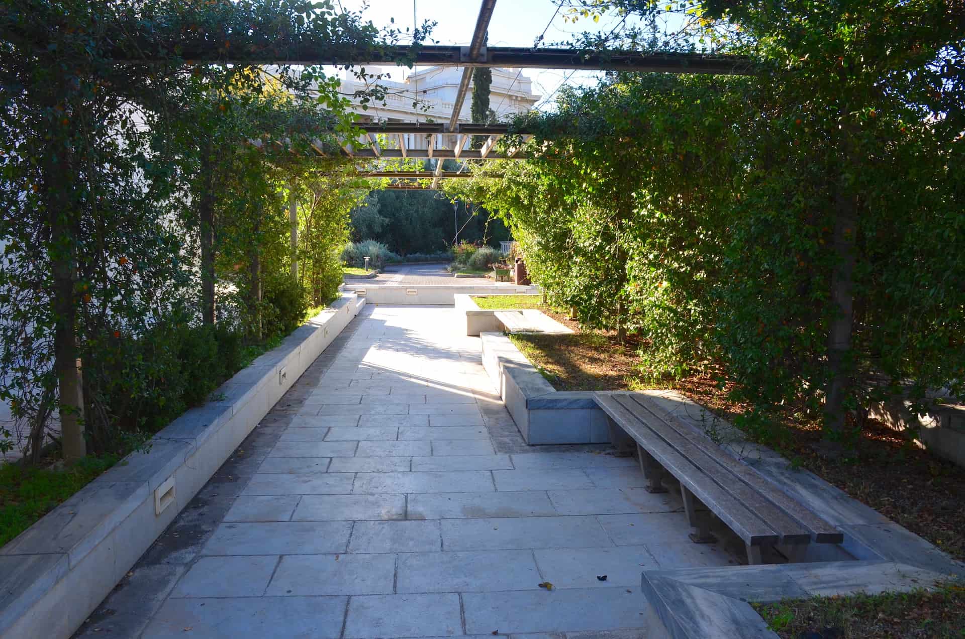 Pergola in the gardens at Villa Ilissia