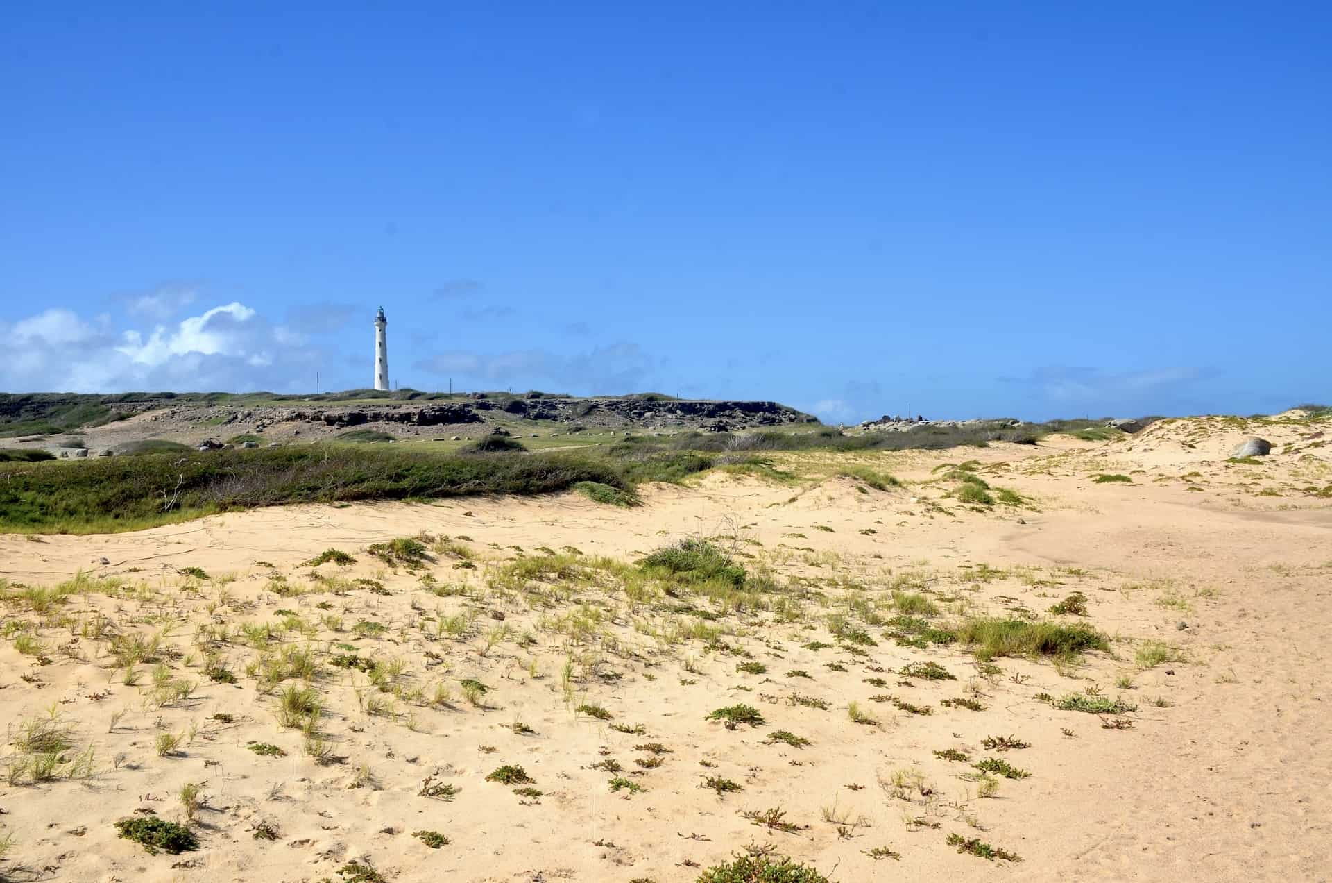 View of the California Lighthouse at the Sasarawichi Dunes in Noord, Aruba
