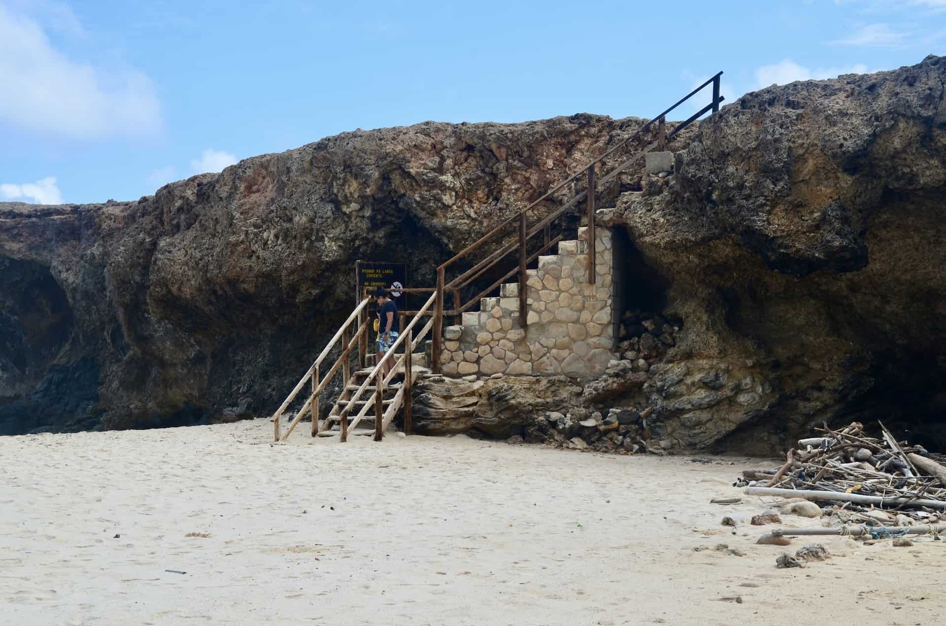 Stairs down to the beach at Boca Prins