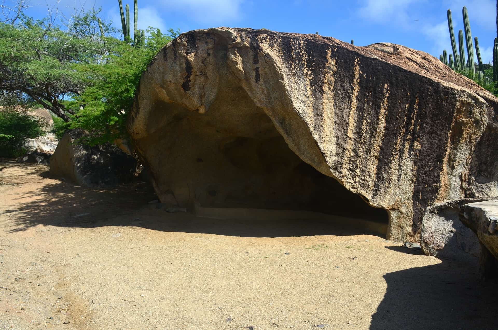 Rock with a natural shelter at the Ayo Rock Formations in Paradera, Aruba