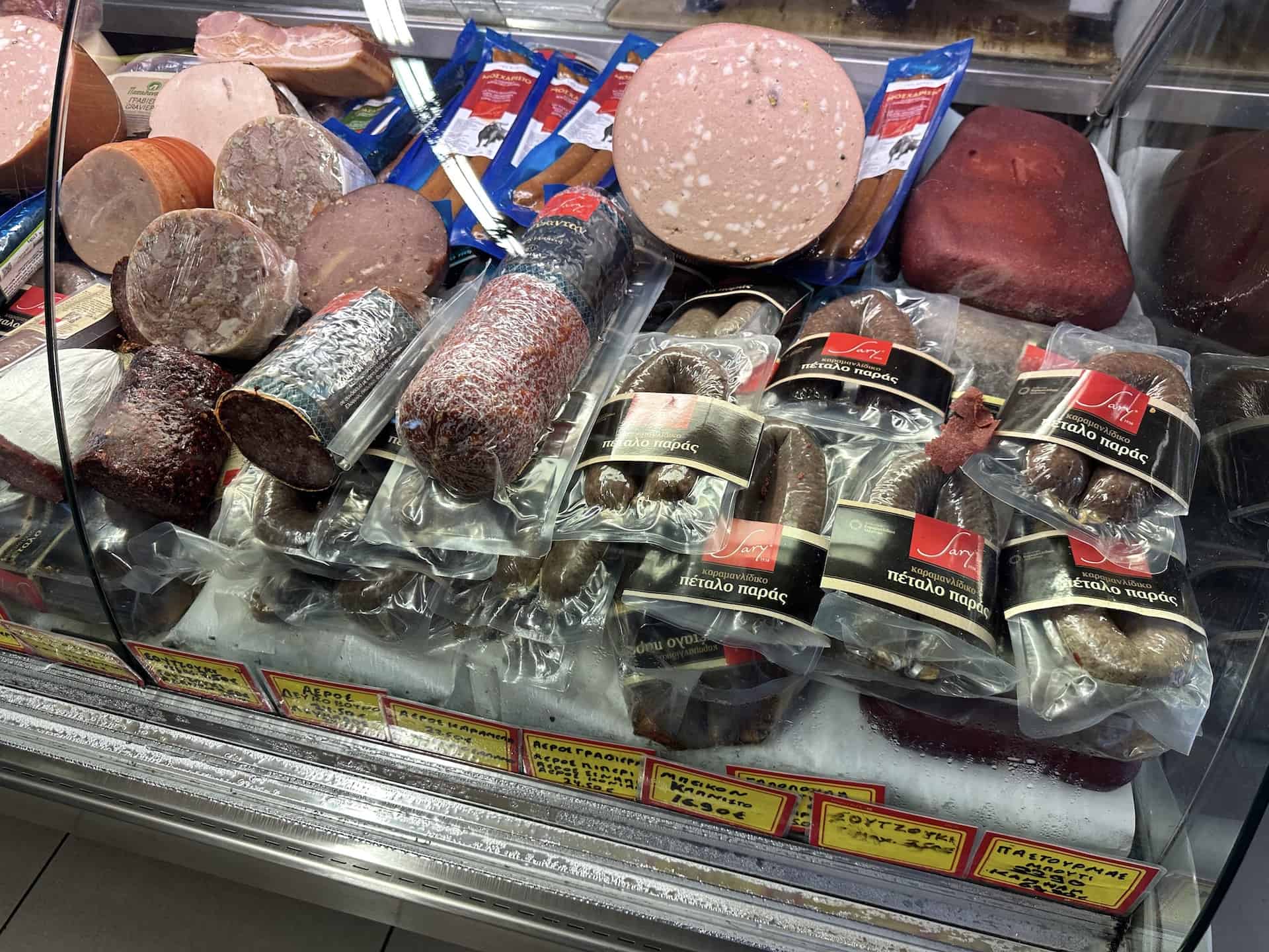 Meat products at Zarkadian in Athens, Greece