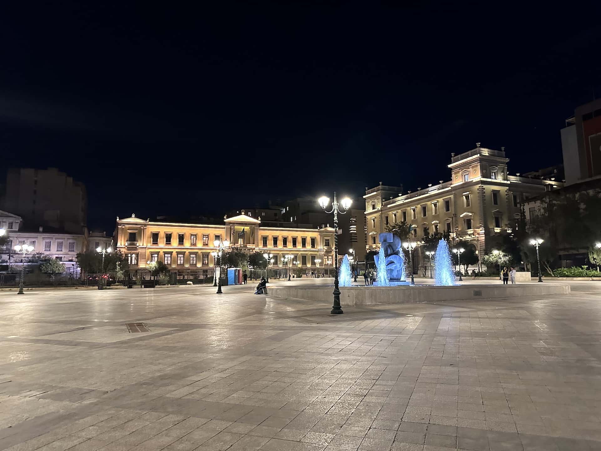 Kotzia Square at night in the Historic Center of Athens, Greece