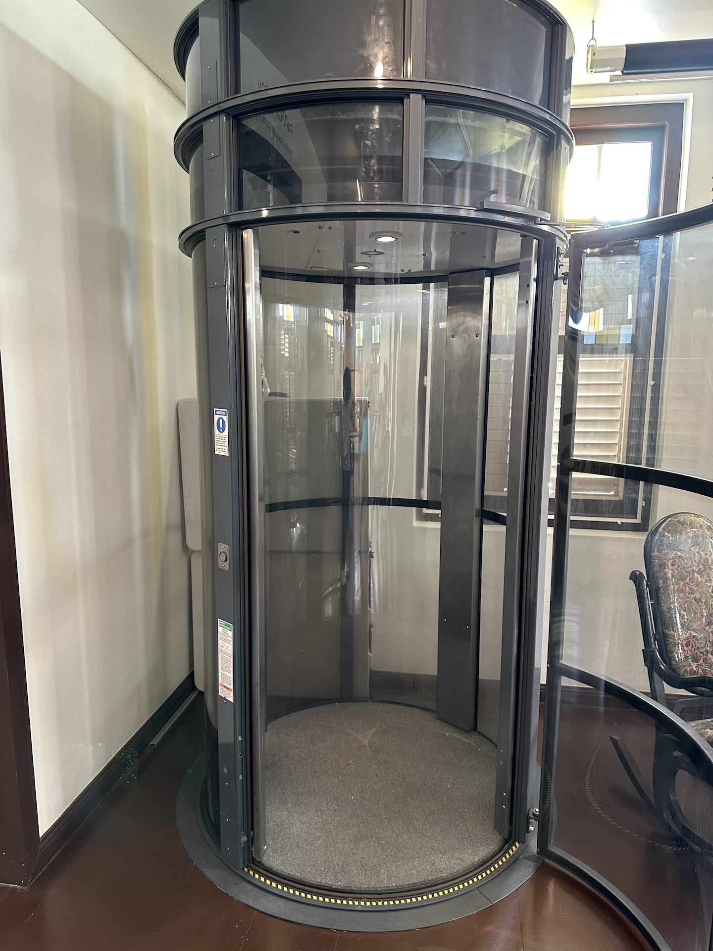 Pneumatic vacuum elevator at the Community Museum in San Nicolas, Aruba