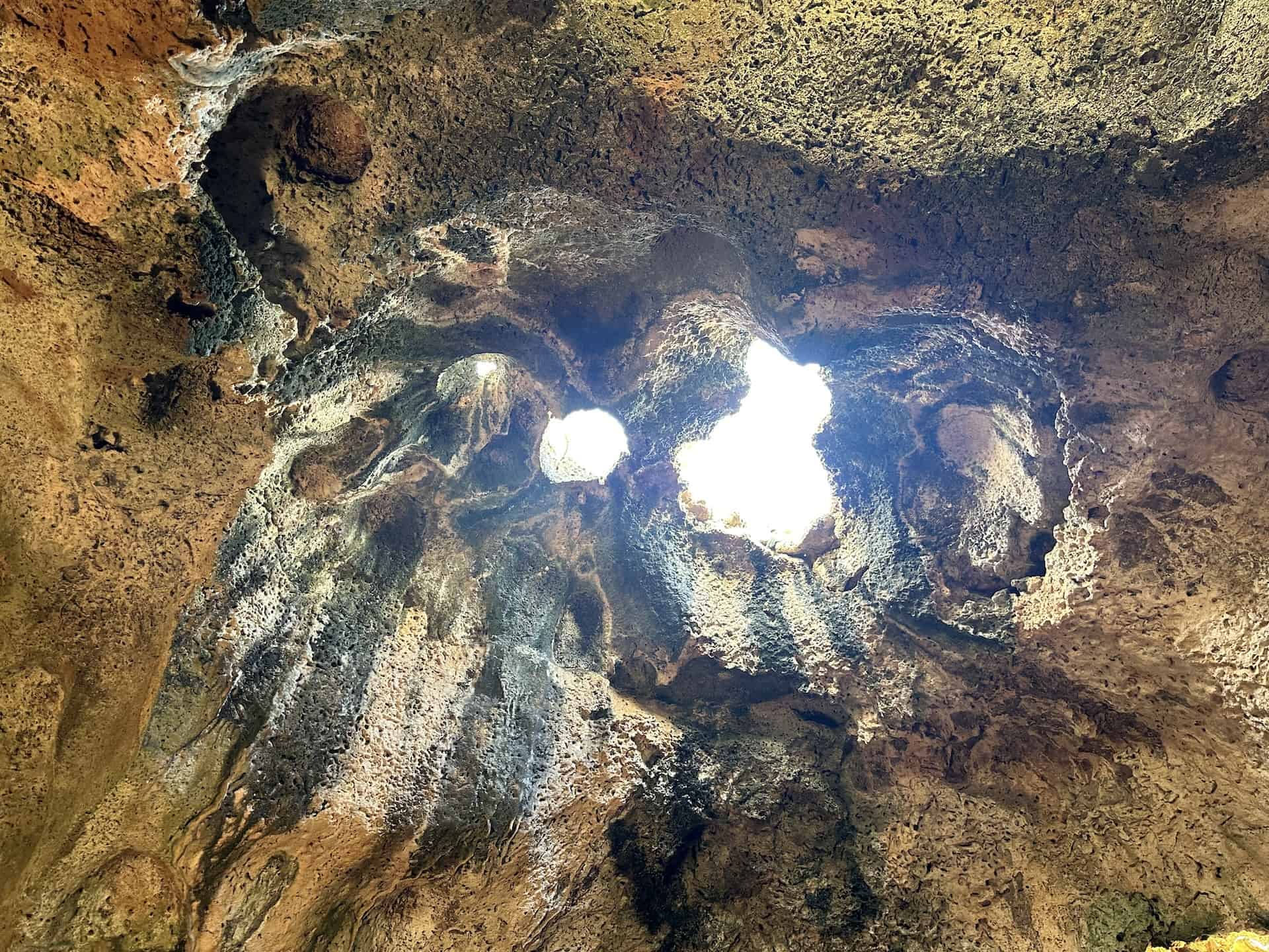 Hole in the roof of the first chamber at Quadirikiri Cave at Arikok National Park in Aruba