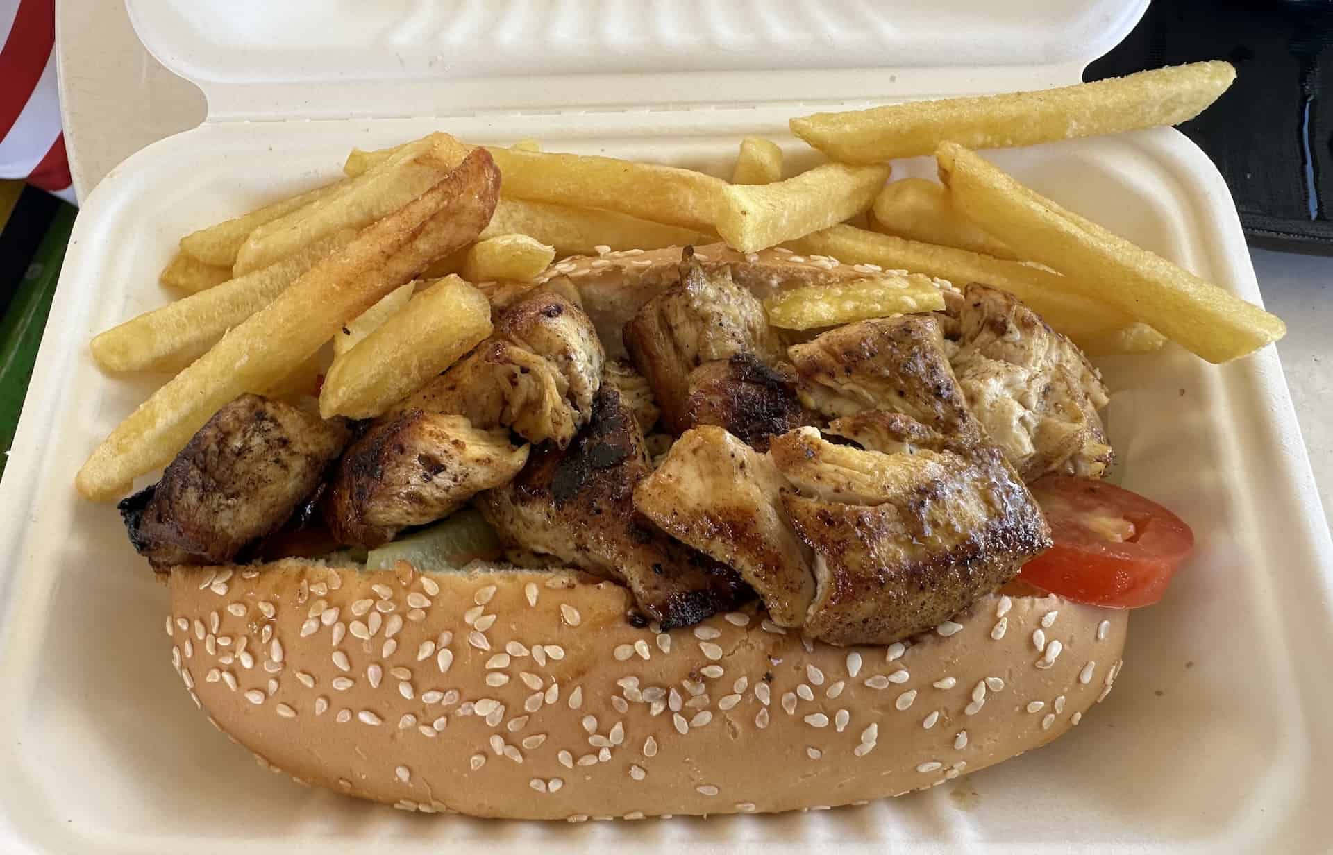 Chicken sandwich basket at Arashi Beach Shack