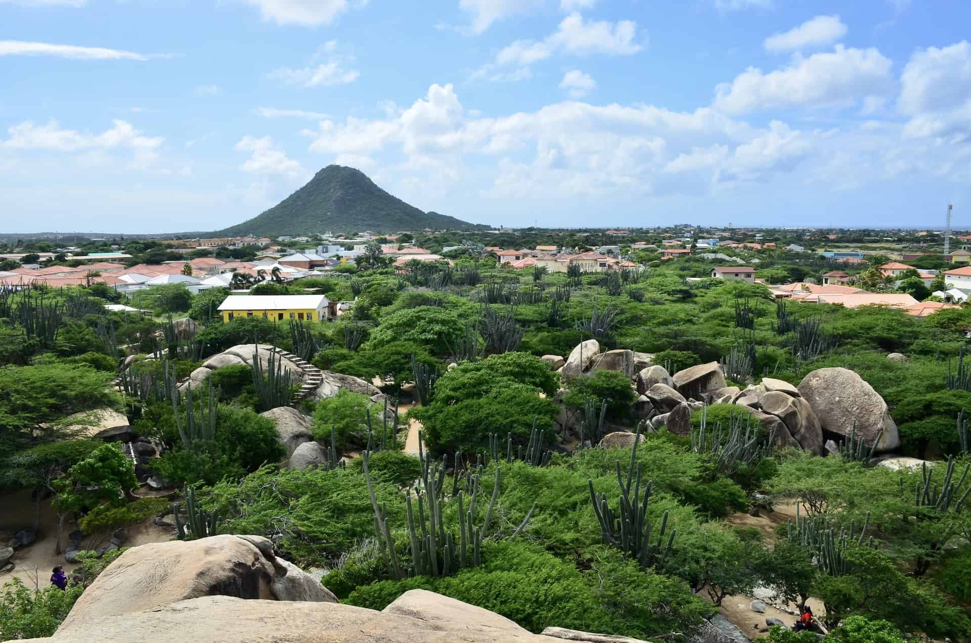 Looking south towards Hooiberg from the top of the largest rock at the Casibari Rock Formations in Paradera, Aruba