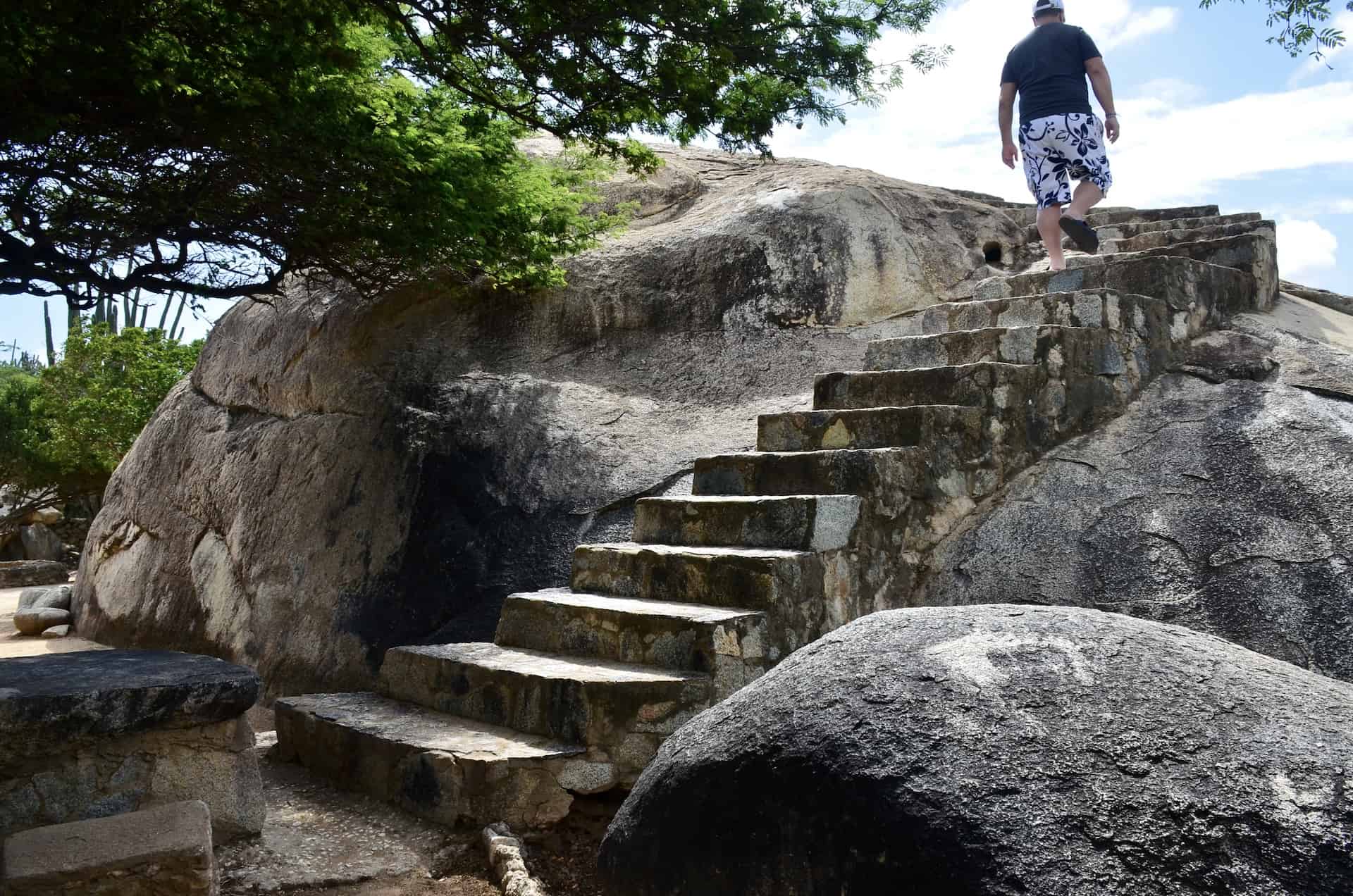Steps up the second largest rock at the Casibari Rock Formations 