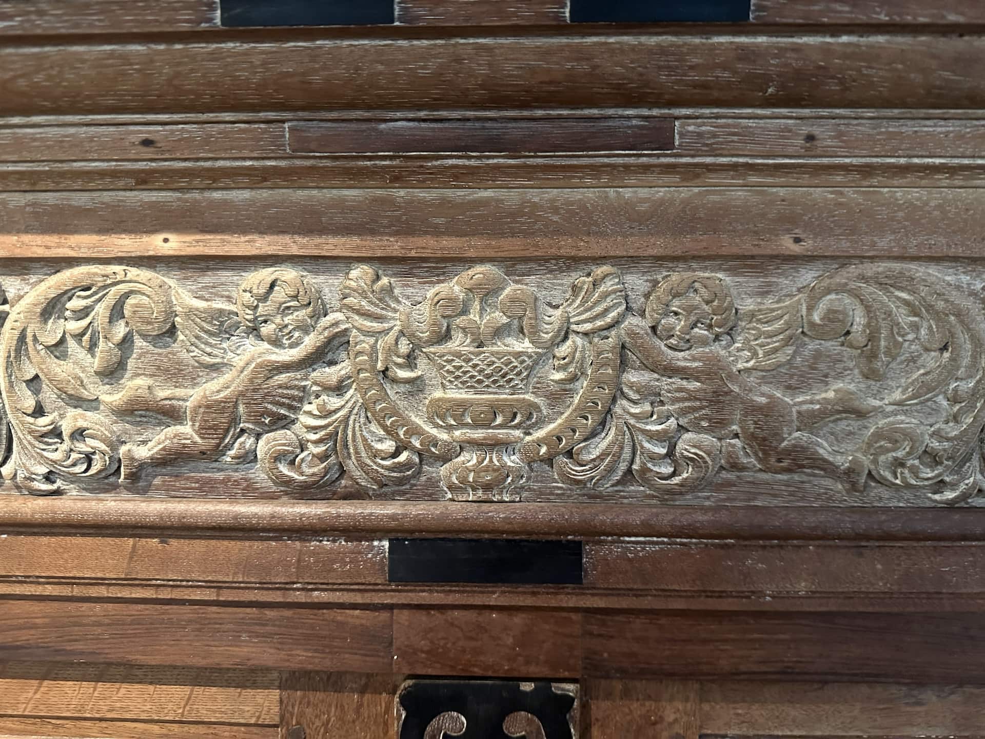 Carving on the armoire at the Historical Museum of Aruba