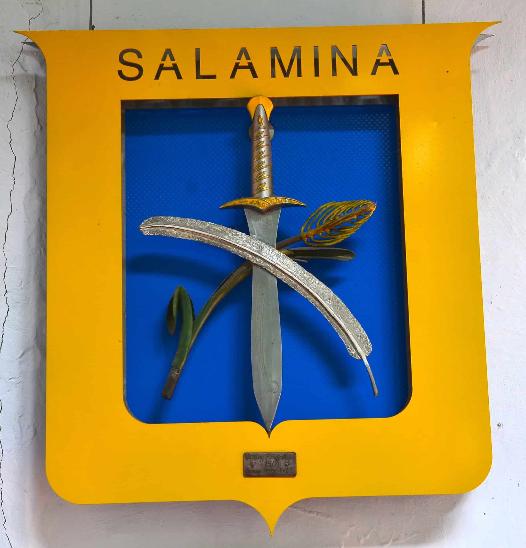 Coat of arms of Salamina at the Rodrigo Jiménez Mejía Cultural Center