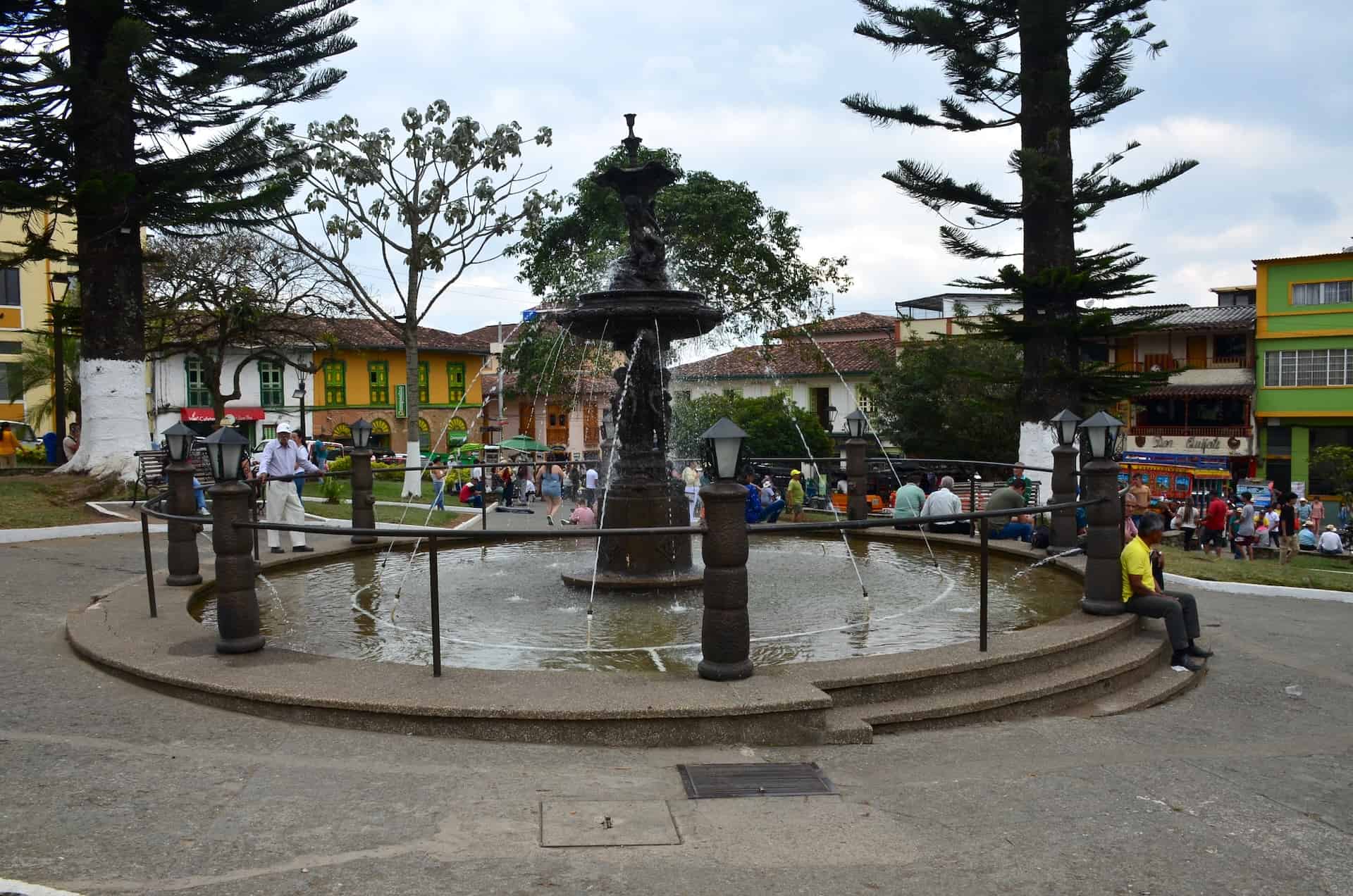 Fountain in Plaza de Bolívar in Aguadas, Caldas, Colombia