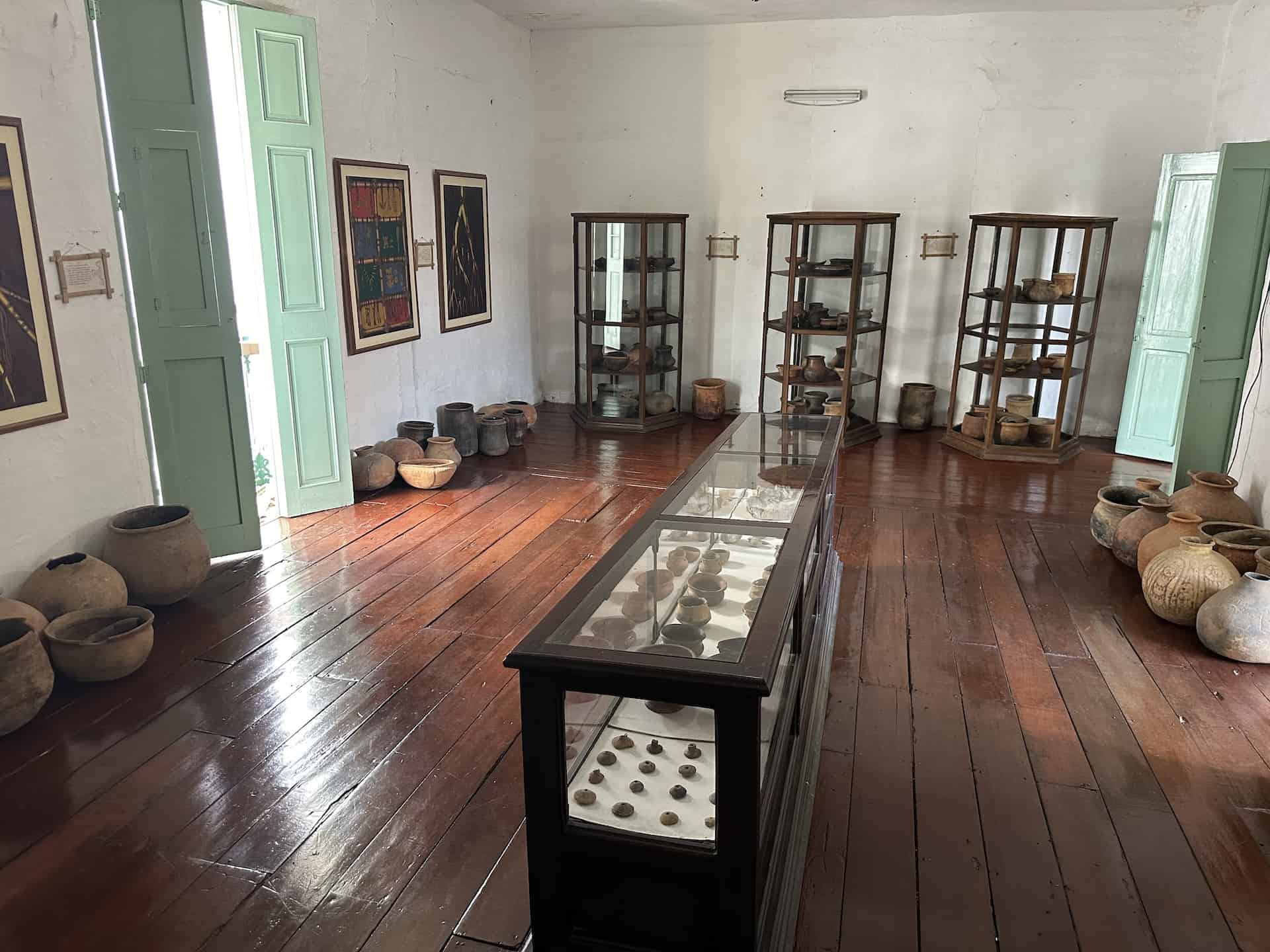 Indigenous and prehistoric artifacts at the Rodrigo Jiménez Mejía Cultural Center in Salamina, Caldas, Colombia