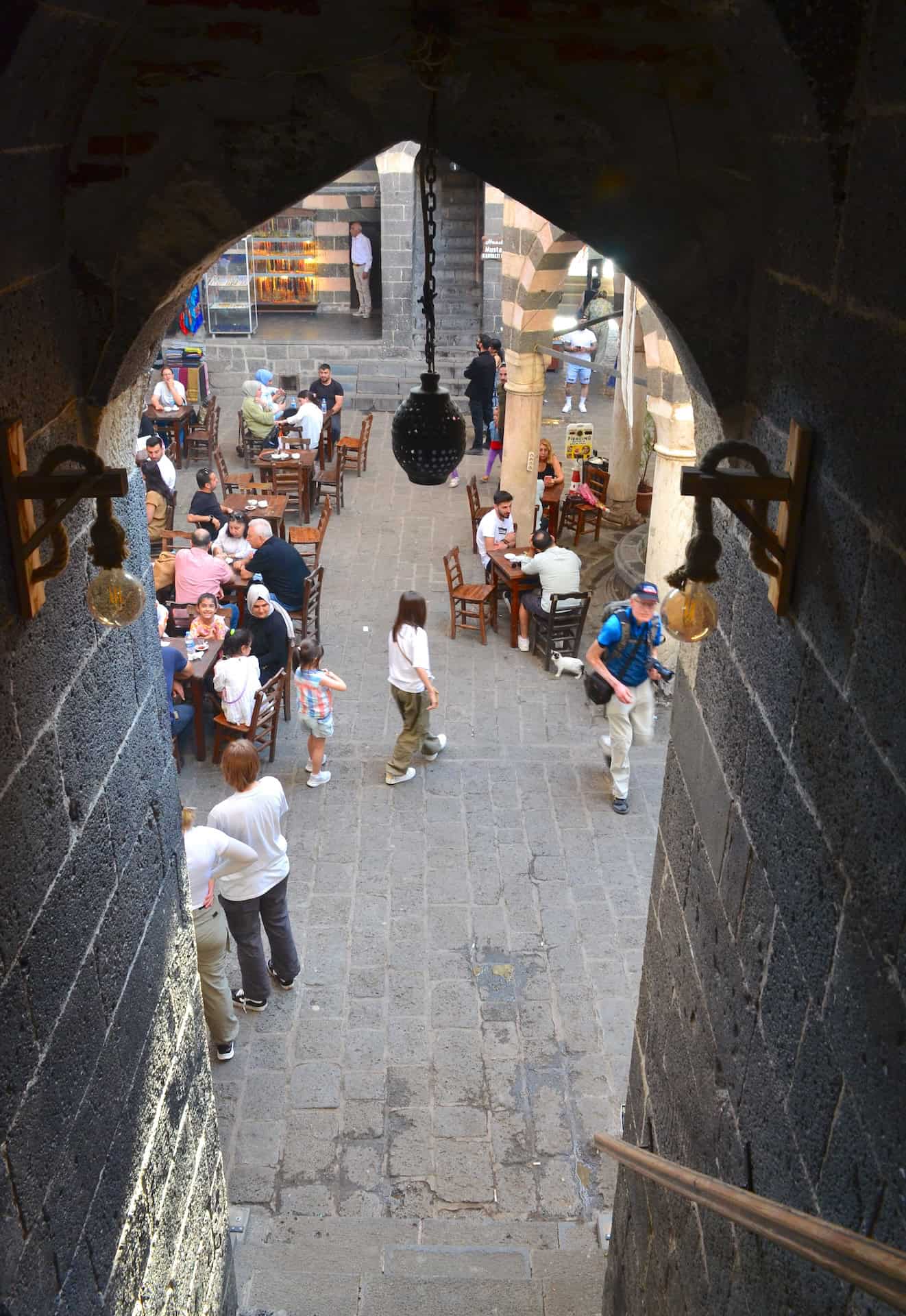 Looking down the stairs to the gallery of Hasan Pasha Han