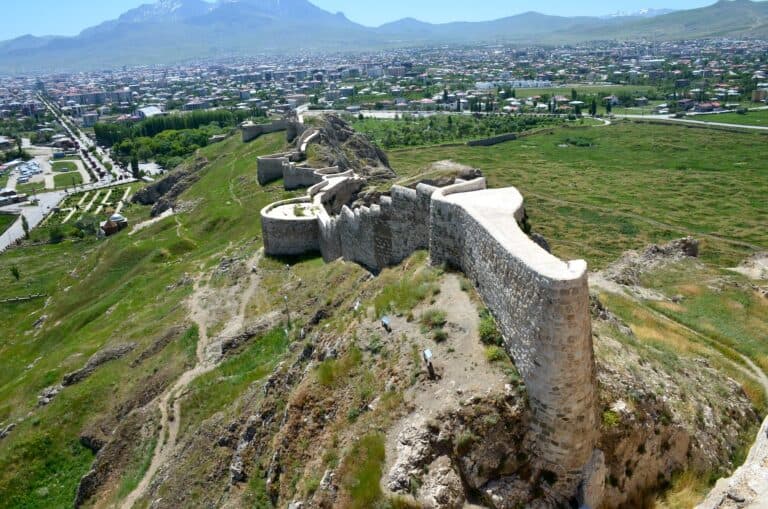 Walls atop the ridge of Van Castle in Van, Turkey