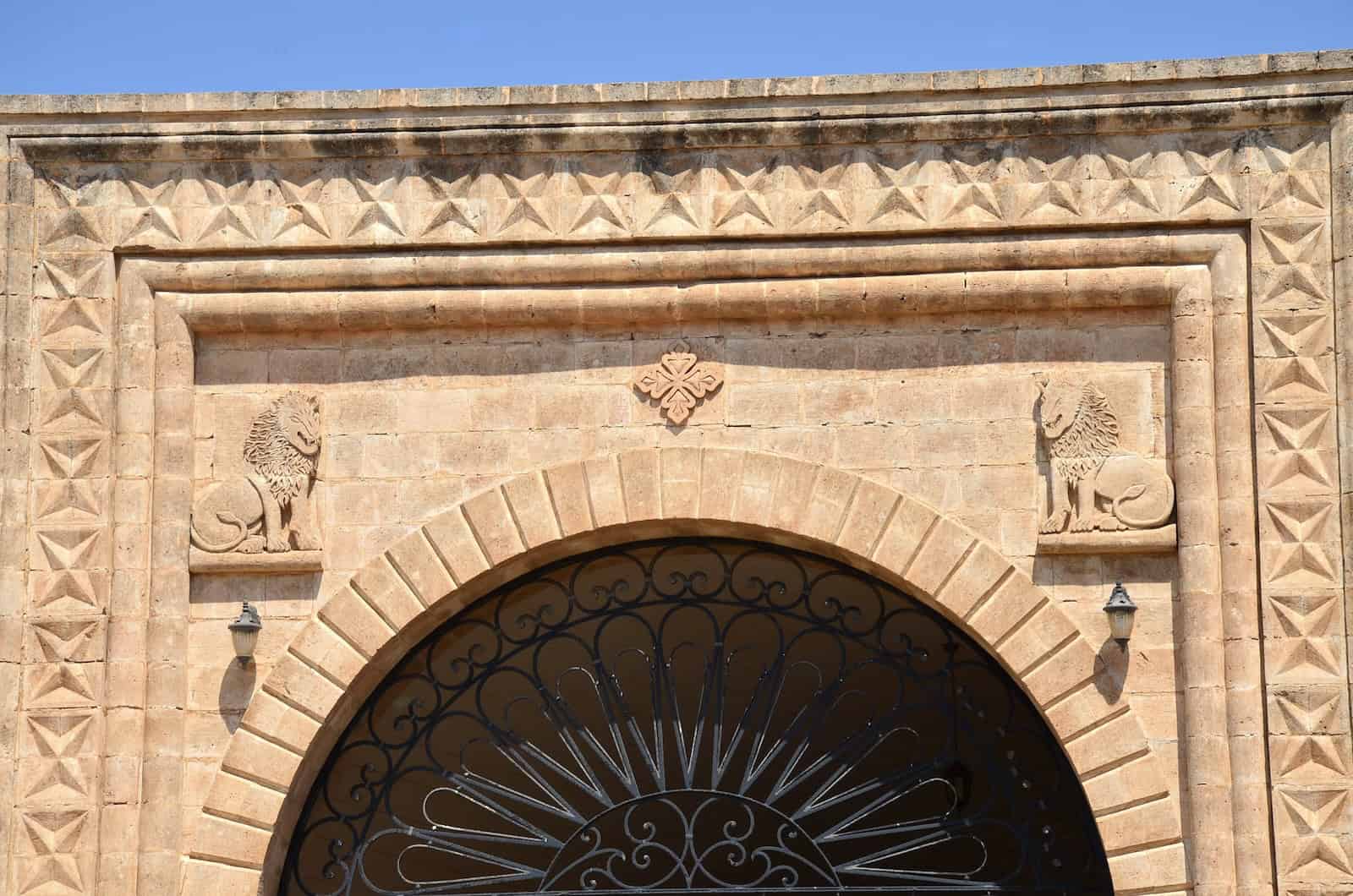 Lion reliefs above a gate at the Mor Gabriel Monastery