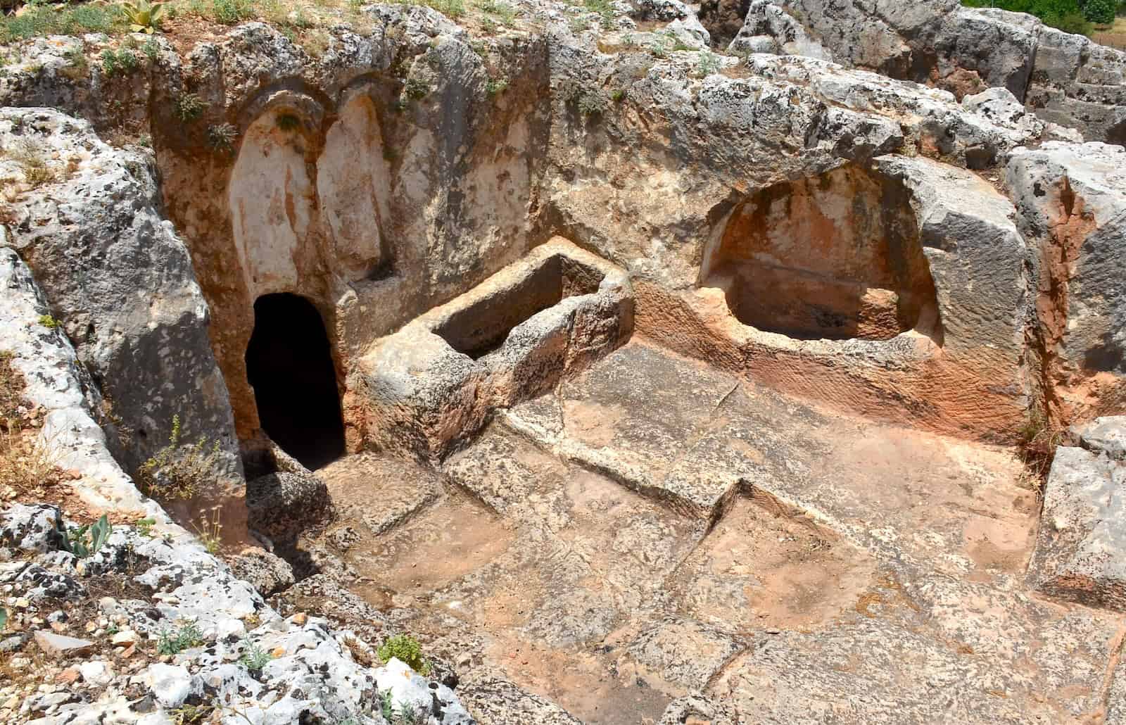 Three different types of tombs in the necropolis at Perrhe Archaeological Site in Turkey