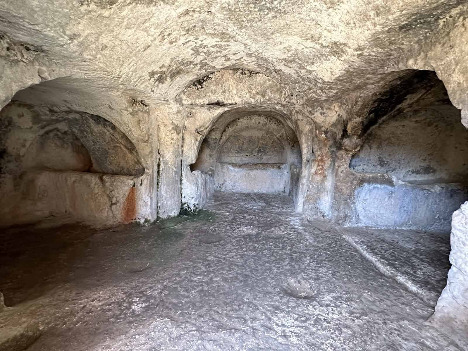 Rock-cut chamber tomb in the necropolis at Perrhe Archaeological Site in Turkey