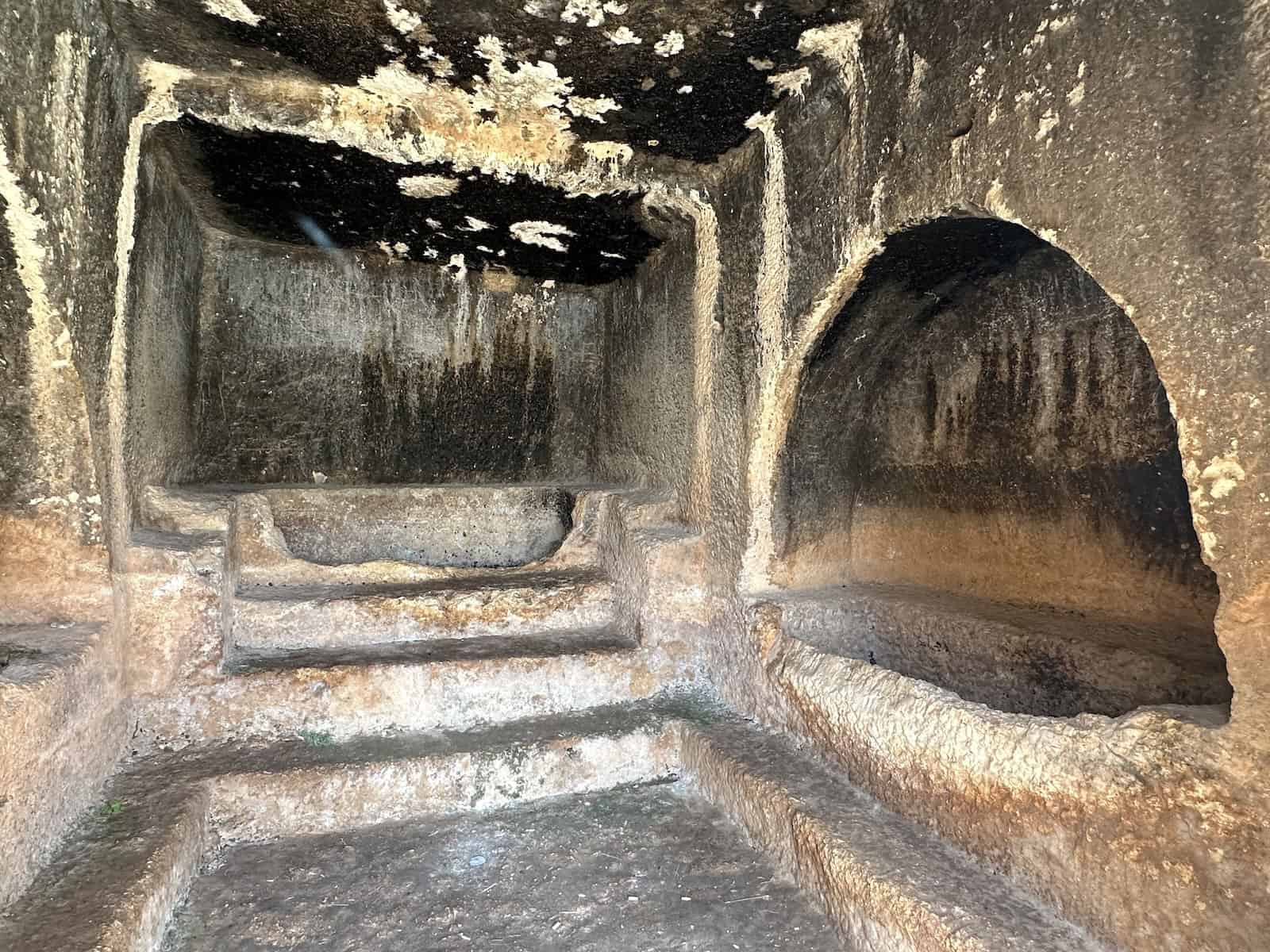 Rock-cut chamber tomb in the necropolis at Perrhe Archaeological Site in Turkey