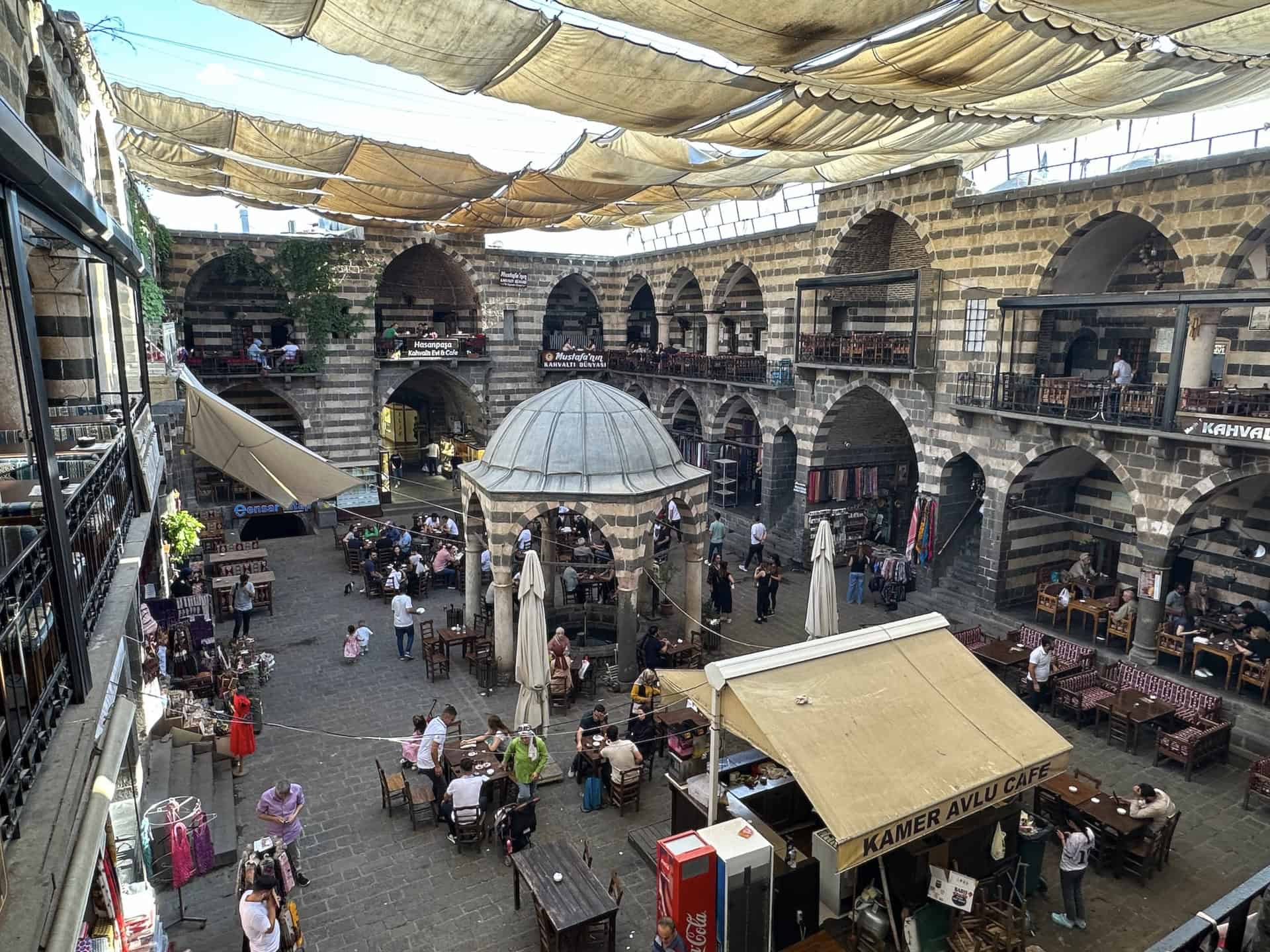 Courtyard from the gallery of Hasan Pasha Han in Diyarbakır, Turkey