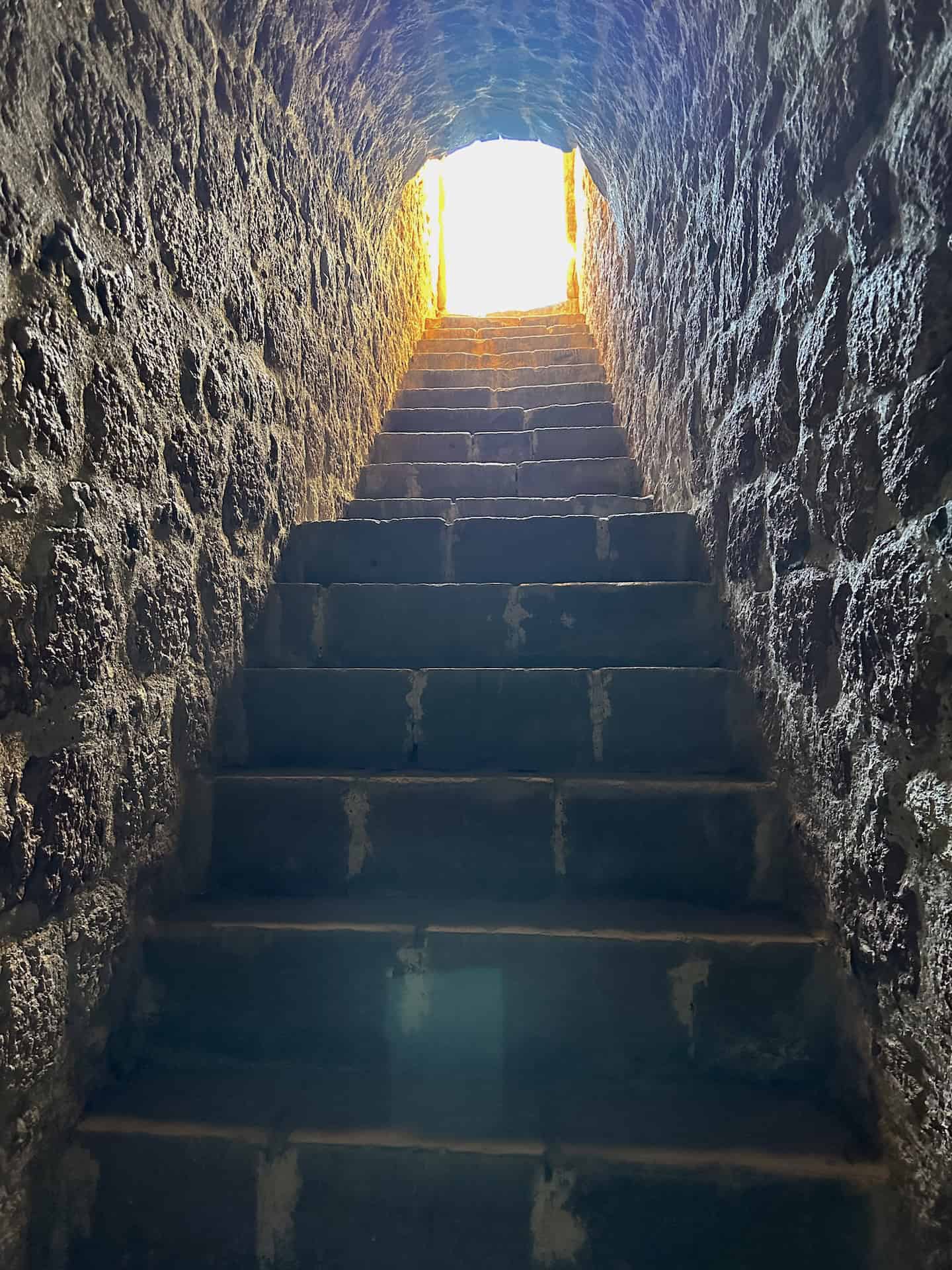 Looking up the stairs to the dungeon of the Ishak Pasha Palace