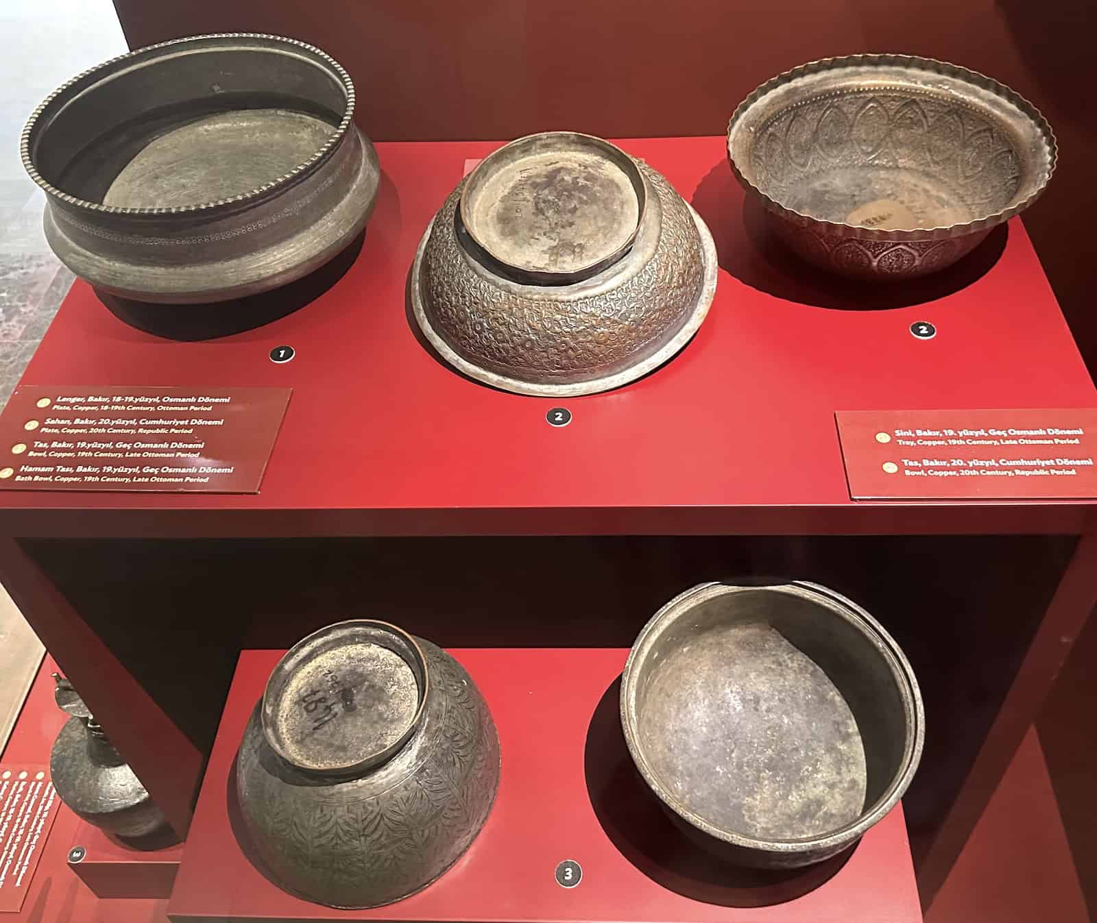 19th and early 20th century copper bowls at the Hasankeyf Museum in Turkey