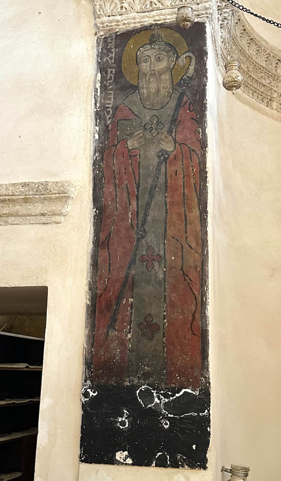 Fresco of Mor Hananyo in the church at Mor Hananyo in the Tur Abdin, Turkey