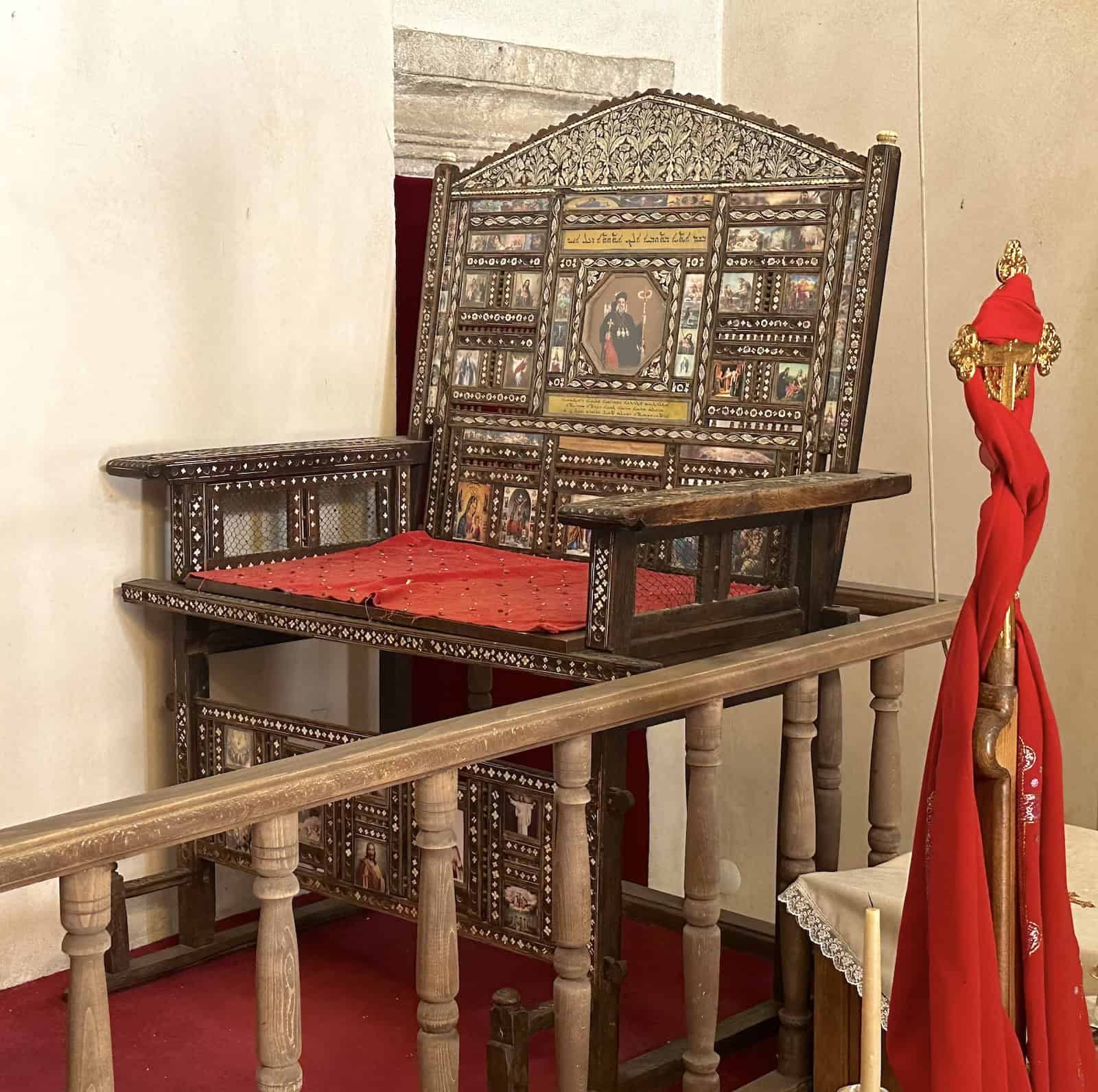 Metropolitan's throne in the church at Mor Hananyo in the Tur Abdin, Turkey