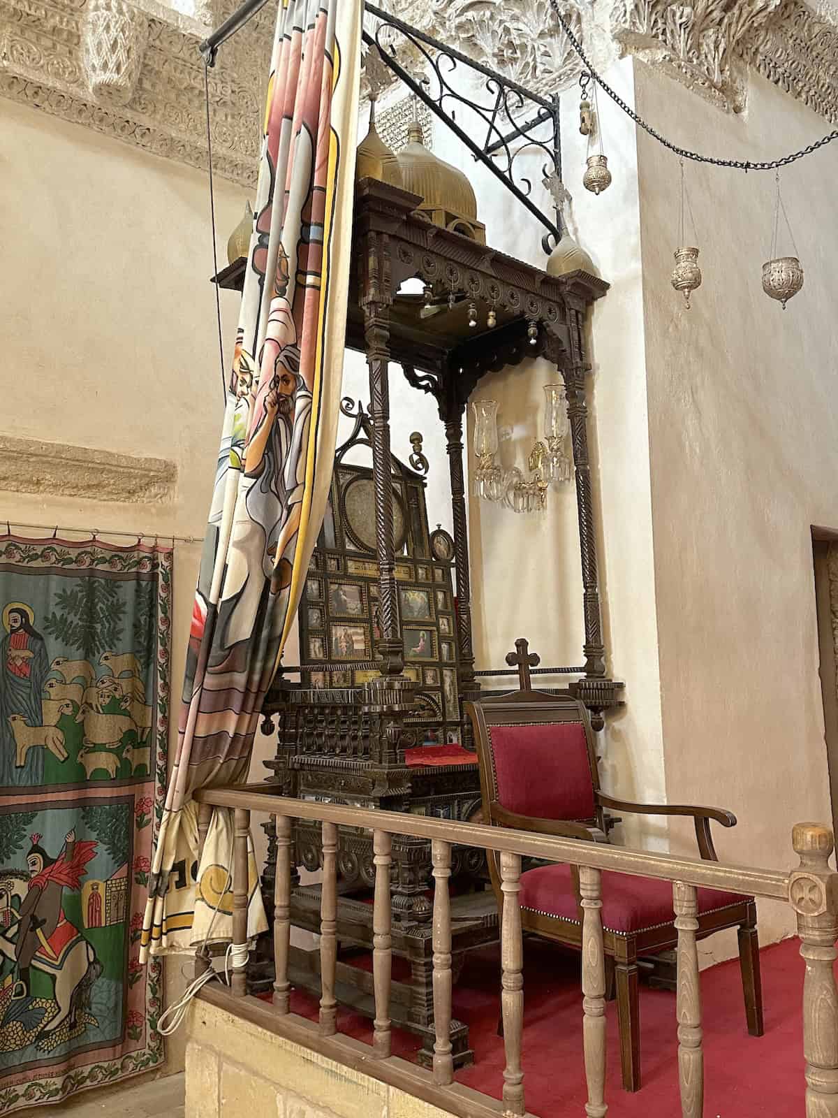 Patriarchal throne in the church at Mor Hananyo in the Tur Abdin, Turkey