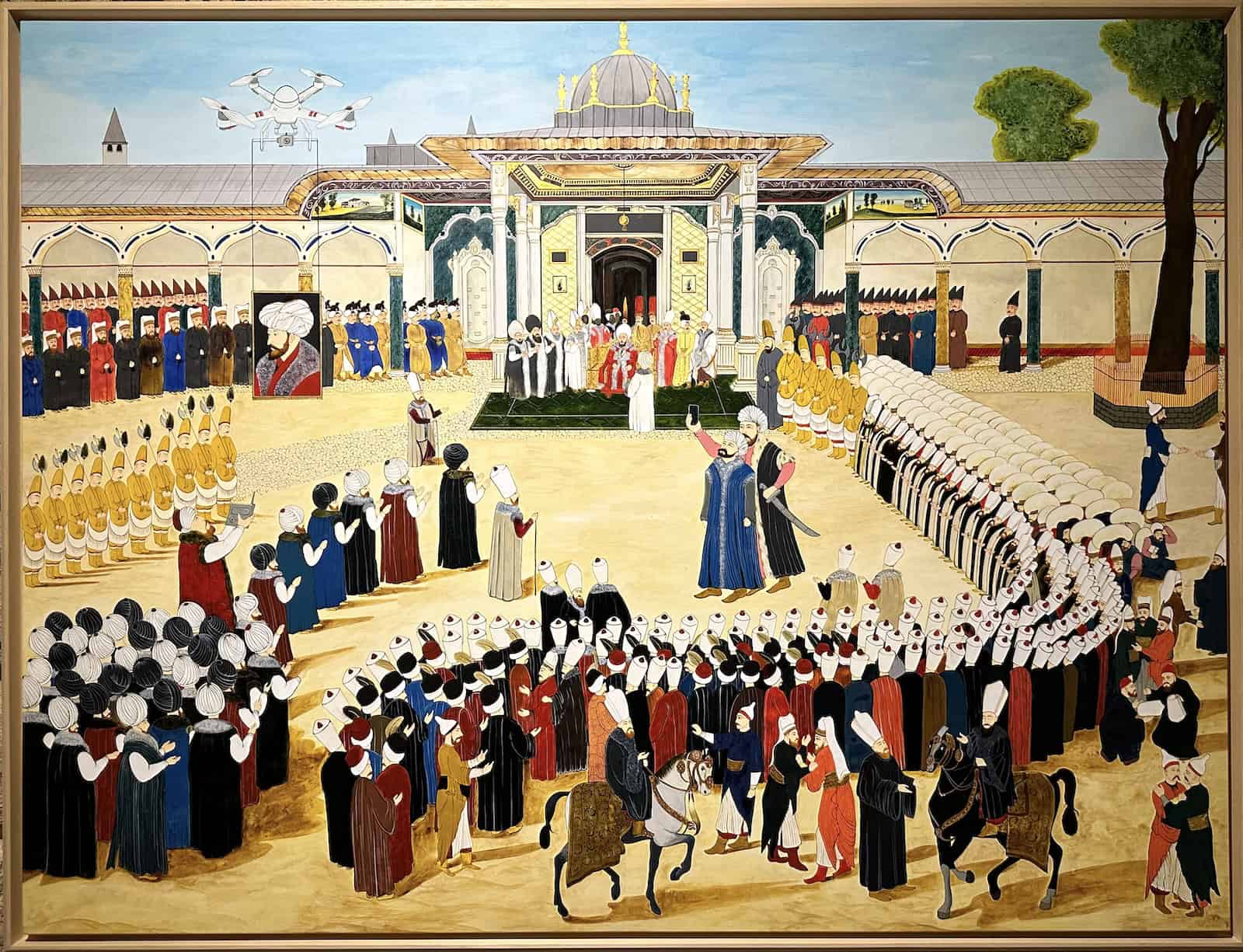 Sultan's Accession to the Throne Ceremony with Drone, Halil Altındere, 2018, acrylic on canvas