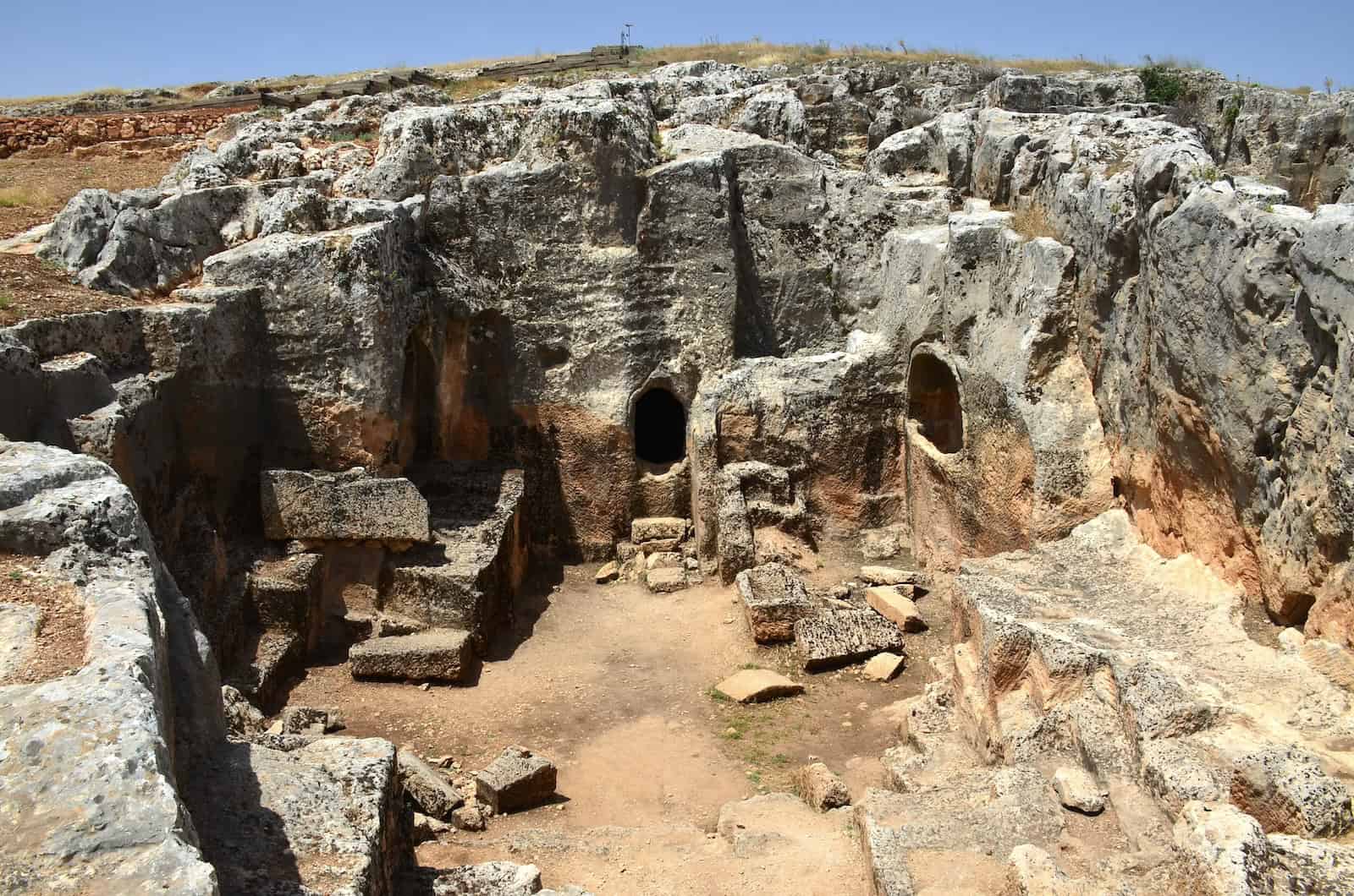 Rock-cut chamber tombs in the necropolis at Perrhe Archaeological Site in Turkey